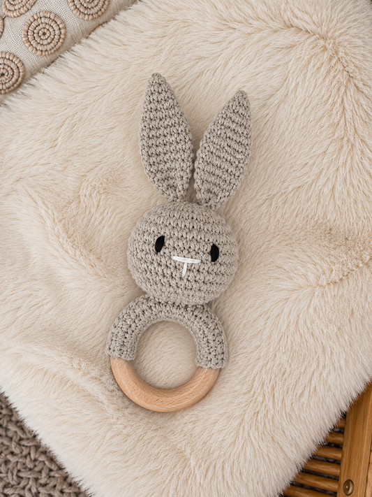 Beige Bunny Crochet Rattle
