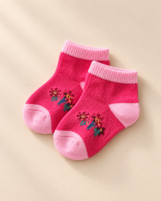Rosy Pop Contrast Baby Socks