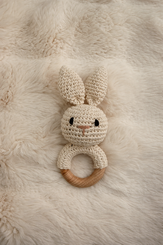 Ivory Knit Bunny Rattle