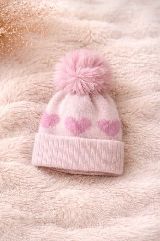 Blush Heart Pom Beanie