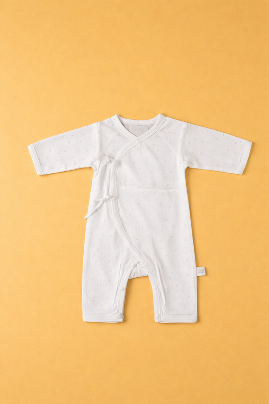 White Floral Print Wrap-Style Sleepsuit