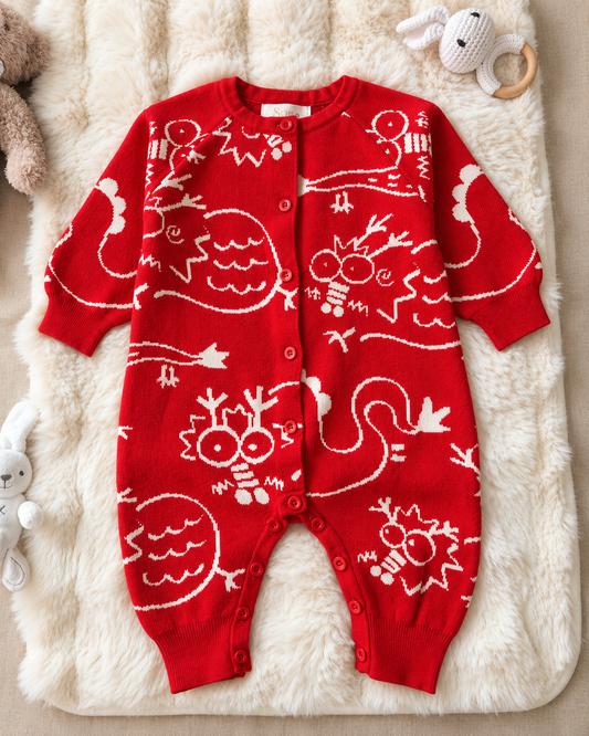 Red Christmas Print Baby Romper