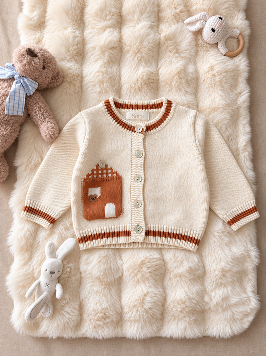 Cream Little House Knit Baby Cardigan