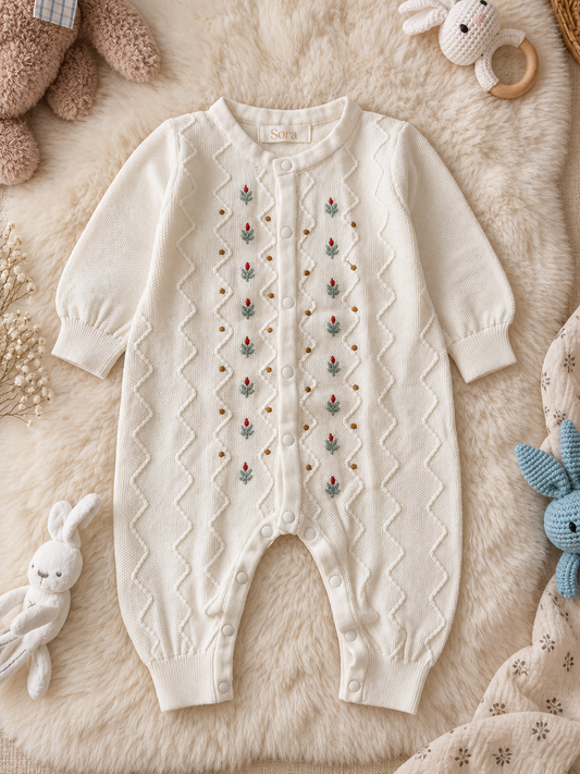 Ivory Embroidered Baby Sleepsuit