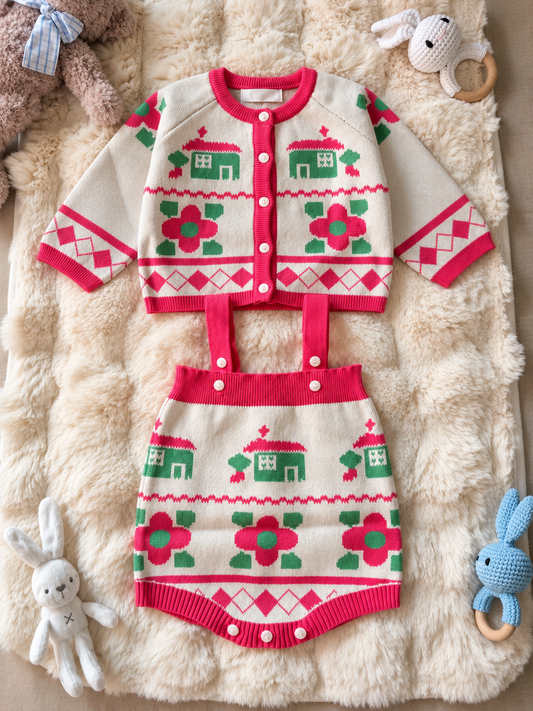 Merry Blossom Knit Cardigan & Bloomer Set