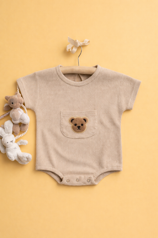 Beige Bear Pocket Romper