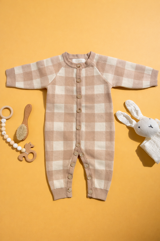 Biscuit Check Knit Sleep Suit