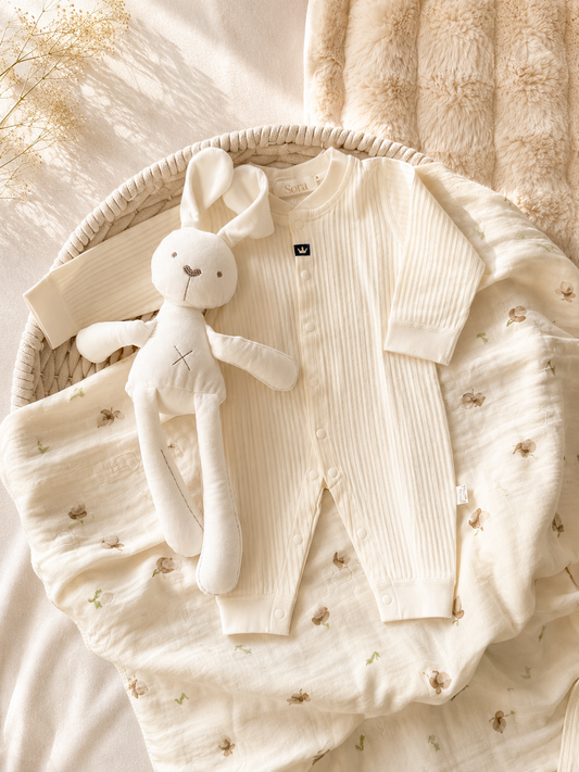 Ivory Cloud Ribbed Romper