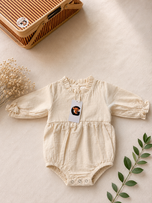 Cream Lace Collar Puff Sleeve Baby Romper