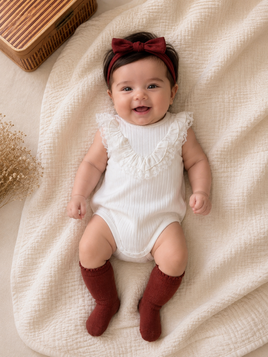 White Frill Shoulder Sleeveless Baby Romper