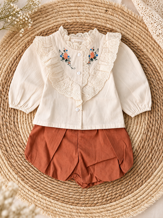 Ivory & Rust Vintage Lace Top & Bloomers Set