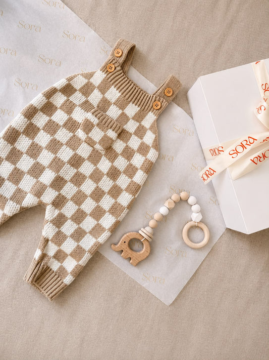 Checkered Knit Dungaree Romper