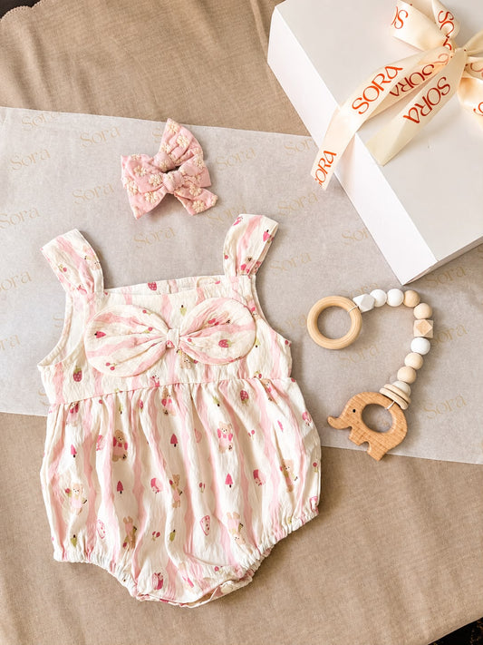 Pink Floral Bow Romper