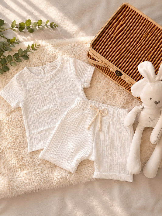 Ivory Muslin Top & Shorts Set