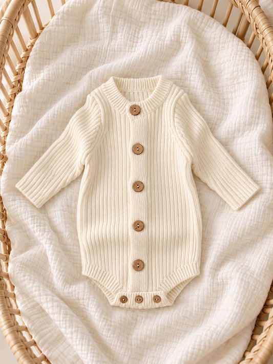 Cream Cloud Ribbed Romper