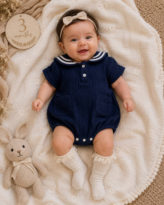 Navy Sailor Knit Baby Romper