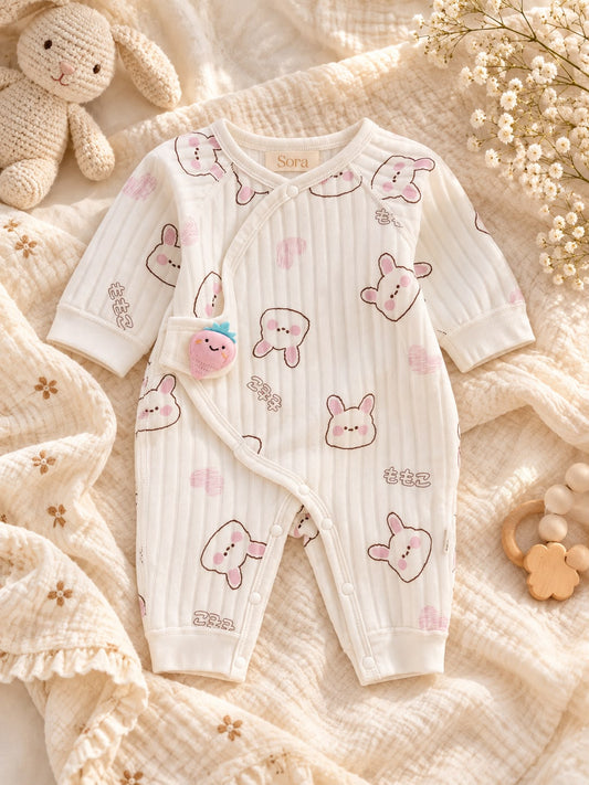 White Sleepsuit with Pink/Purple Kitty Print