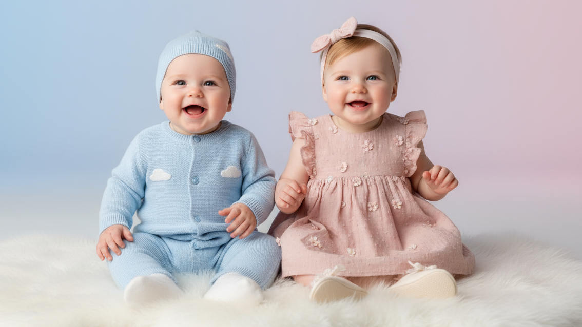 BABY BOY AND GIRL IN BABY CLOTHES CATELOG