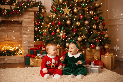 baby boy and girl in chritmas and chritmas baground