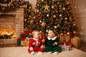 baby boy and girl in chritmas and chritmas baground