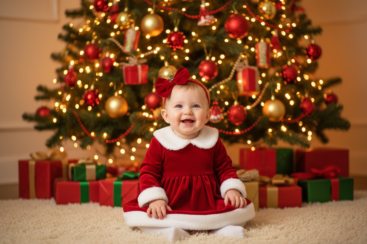baby girl in chritmas dress