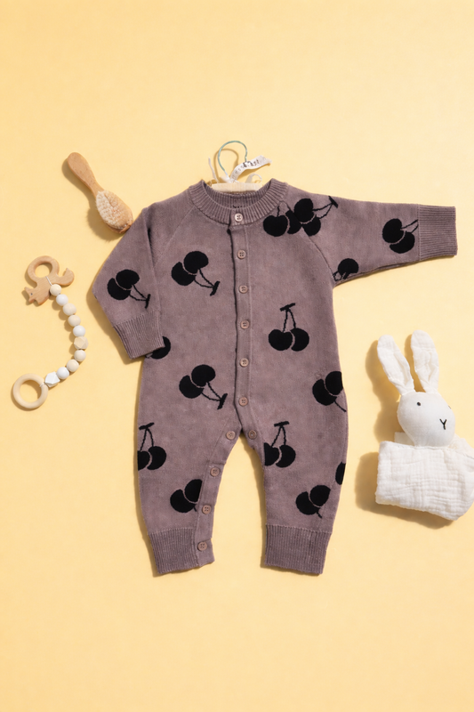 Brown Onesie with Cherry Print